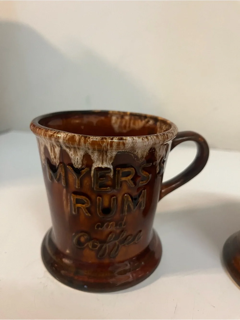 Vintage Myers’s Rum Pottery Mugs Set of 2 Brown Drip Glaze Fred Myers Baltimore
